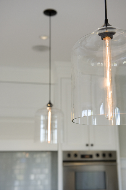Contemporary Kitchen Lighting in Canadian Home - Crystal Bell Jars