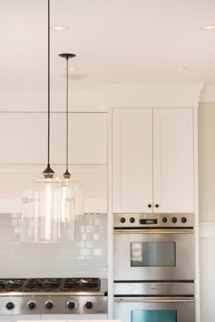 Contemporary Kitchen Lighting in Canadian Home - Crystal Bell Jars