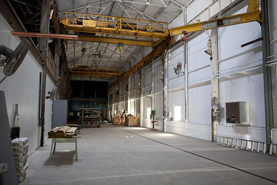 Looking down the hot shop corridor