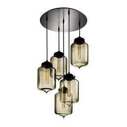 Multiple Turret Pendants Hang from a Linear Canopy
