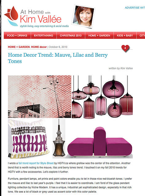 Niche Modern plum pendant lighting featured in Kim Vallee's blog