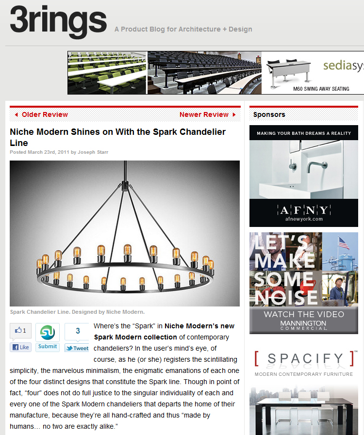 Spark Contemporary Chandeliers featured on 3rings Blog