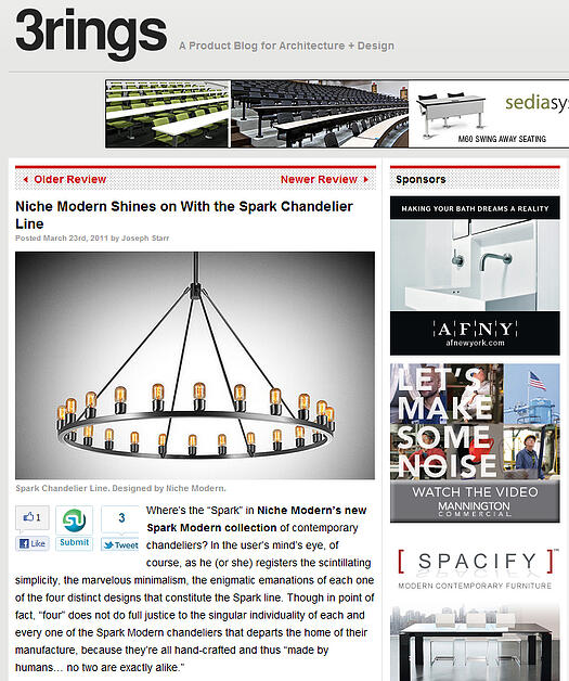 Spark Contemporary Chandeliers featured on 3rings Blog