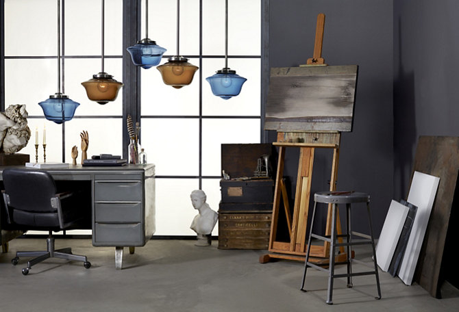 brown and blue glass pendant lighting