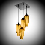 Pack 4 Contemporary Chandelier with Pharos Pendants in Amber