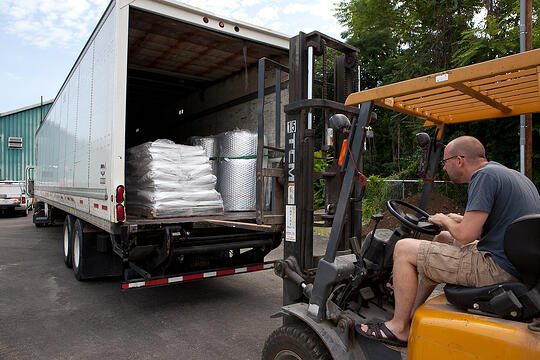 Cullet for the furnace is delivered to the Hot Shop
