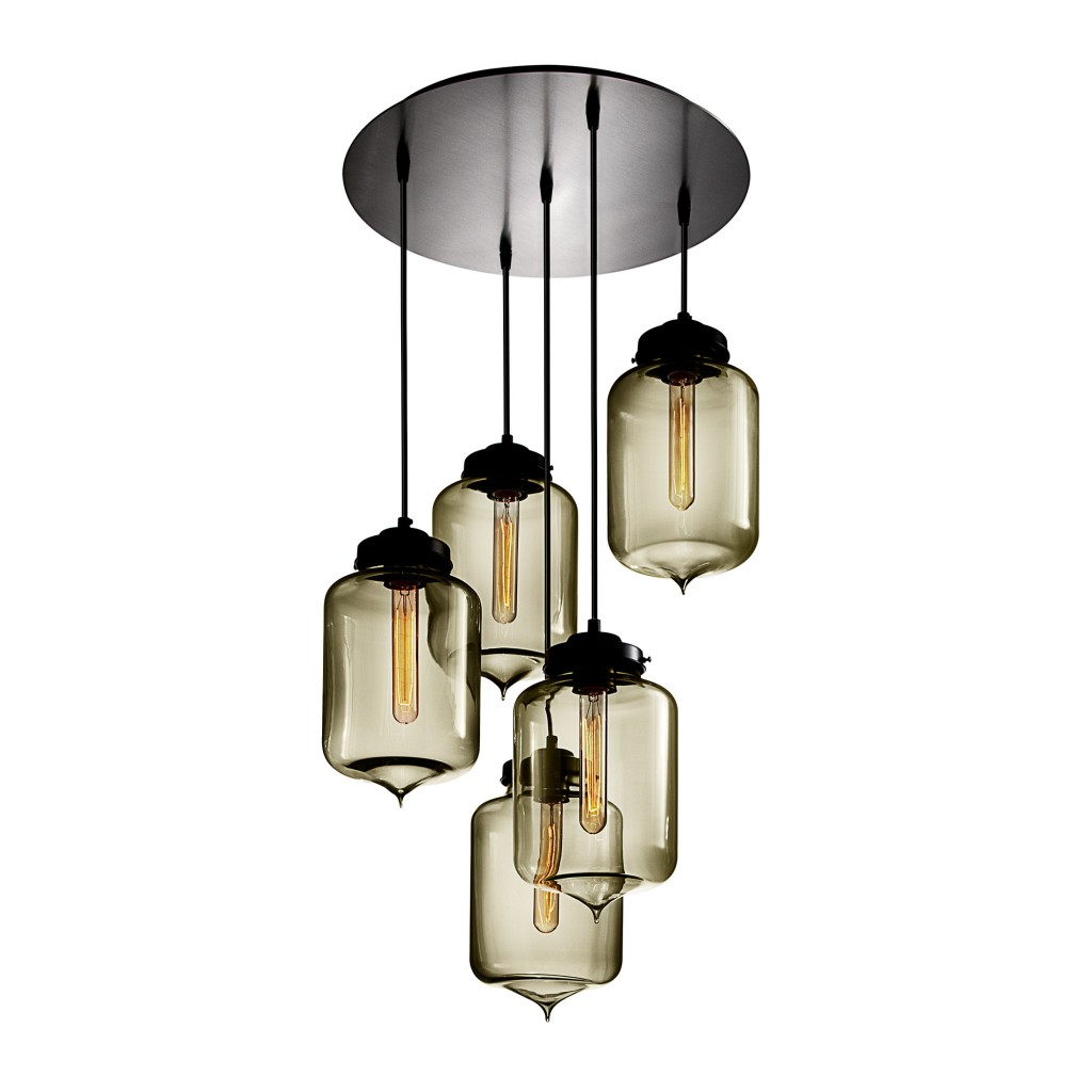 Multiple Turret Pendants Hang from a Linear Canopy