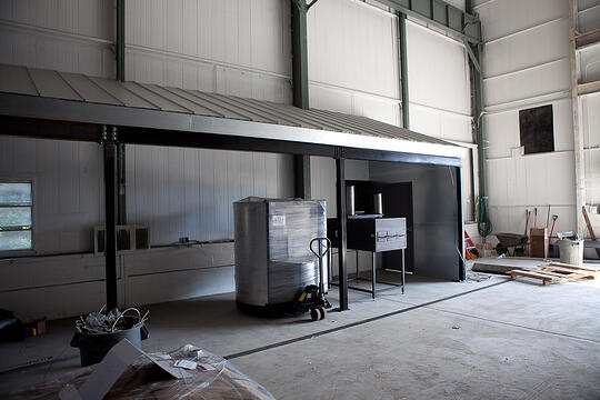 Our Wetdog glass furnace is in place at the glass studio