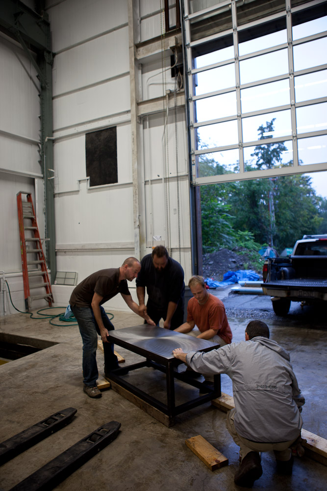 Jan Roggeman delivers our marver table in time for our Sample Sale