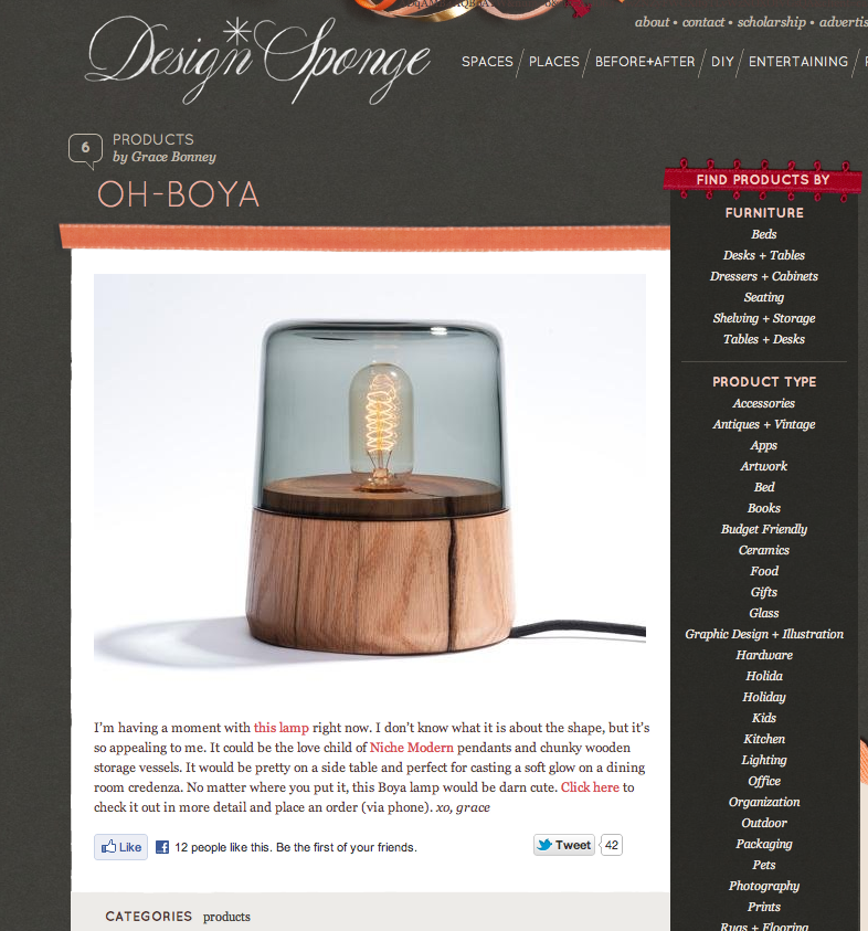 Boya Lamp, lovechild of Niche Modern, says Design Sponge