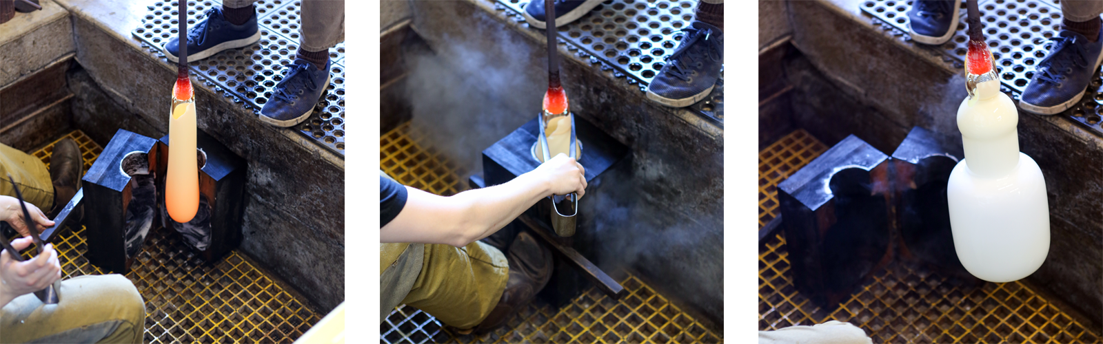 Glass mold blowing into Balon Opalia Pendant
