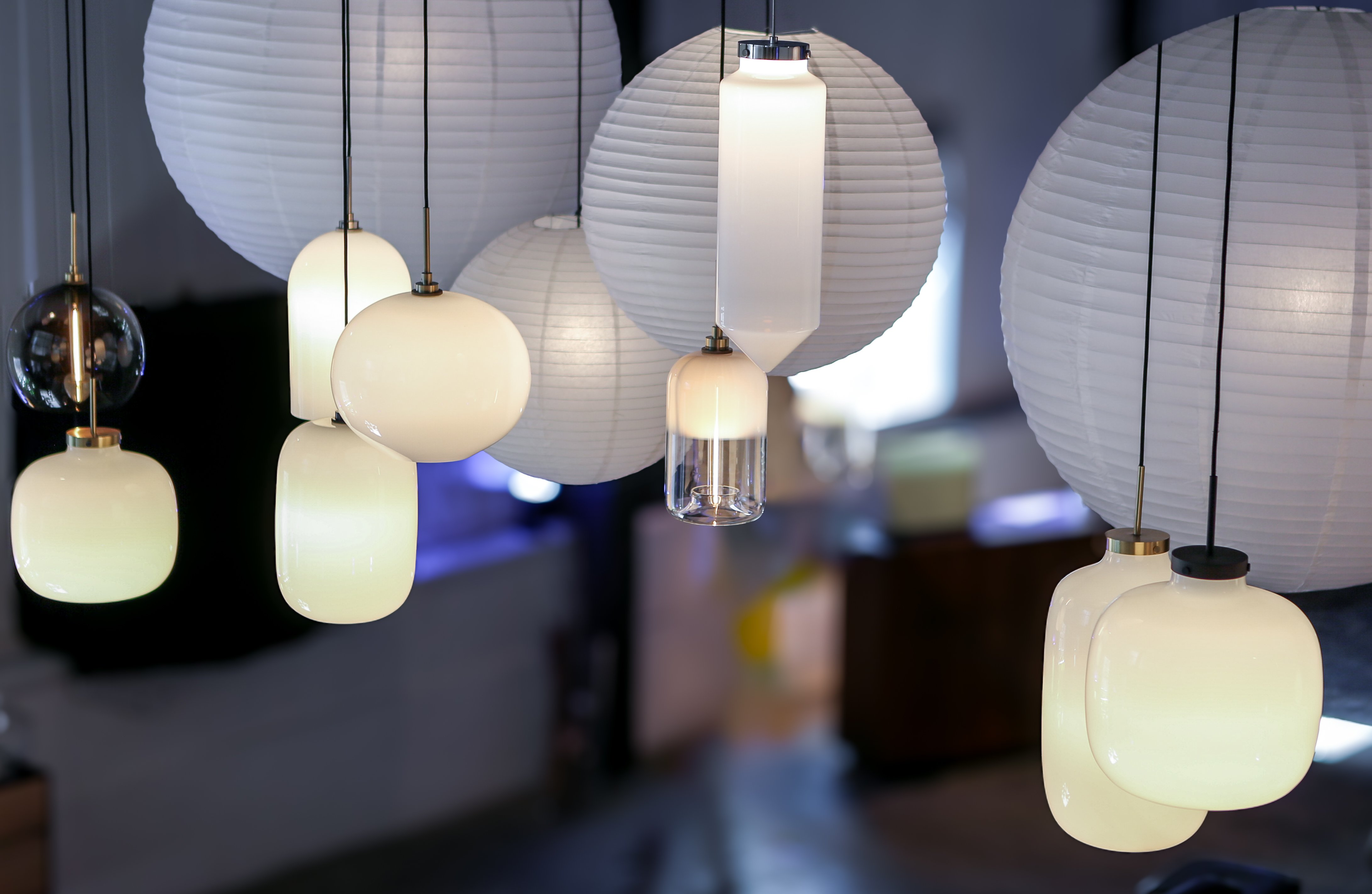 Niche Ketra-Ready Collection Displaying Decorative Handmade Glass Lighting
