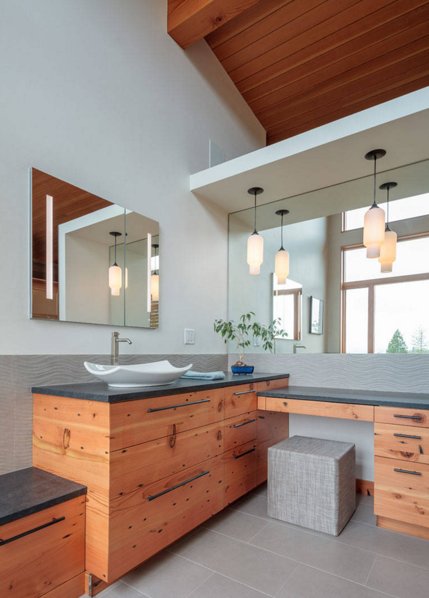 timberidge home by 2form architecture bathroom with opaline pharos handmade Niche glass pendant lighting