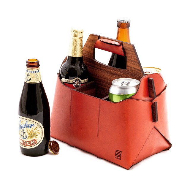 Sixfold handmade leather beverage carrier