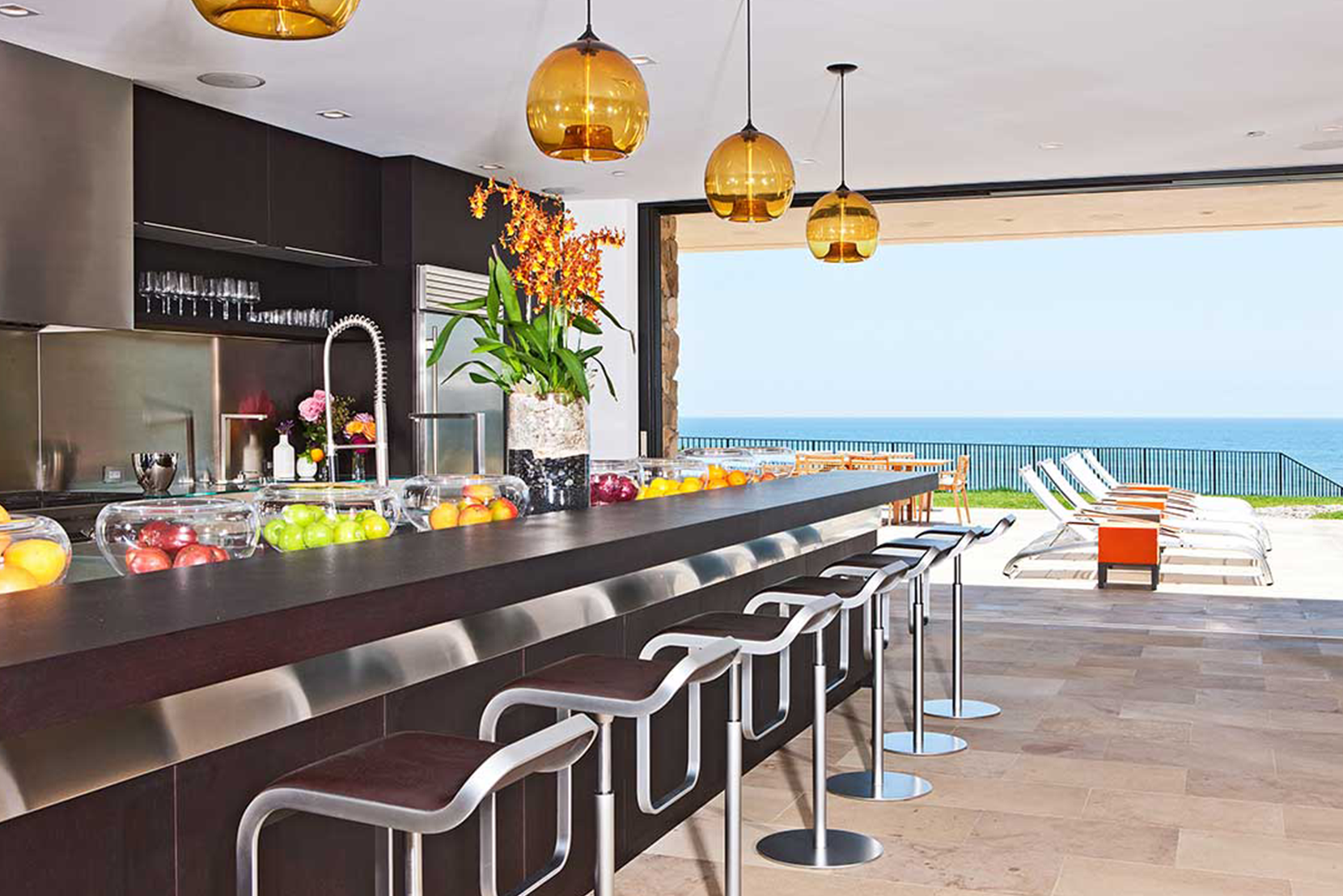 Modern Glass Bar Lighting - Amber Stamen Pendant Lights