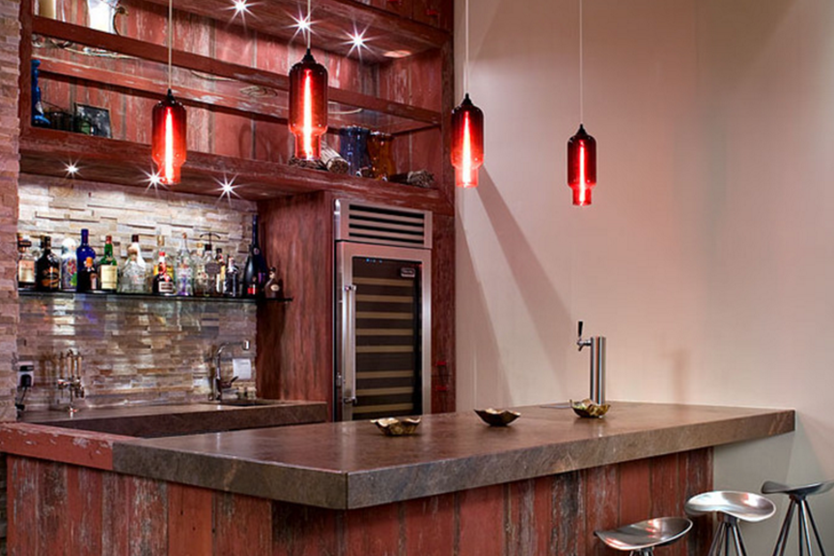Modern Glass Bar Lighting - Crimson Pharos Pendant Lights