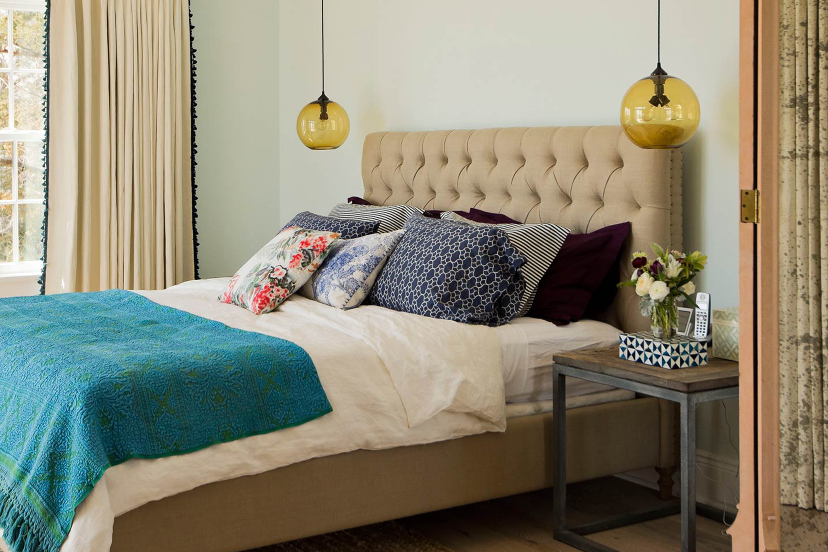Pendant lights either side shop of bed