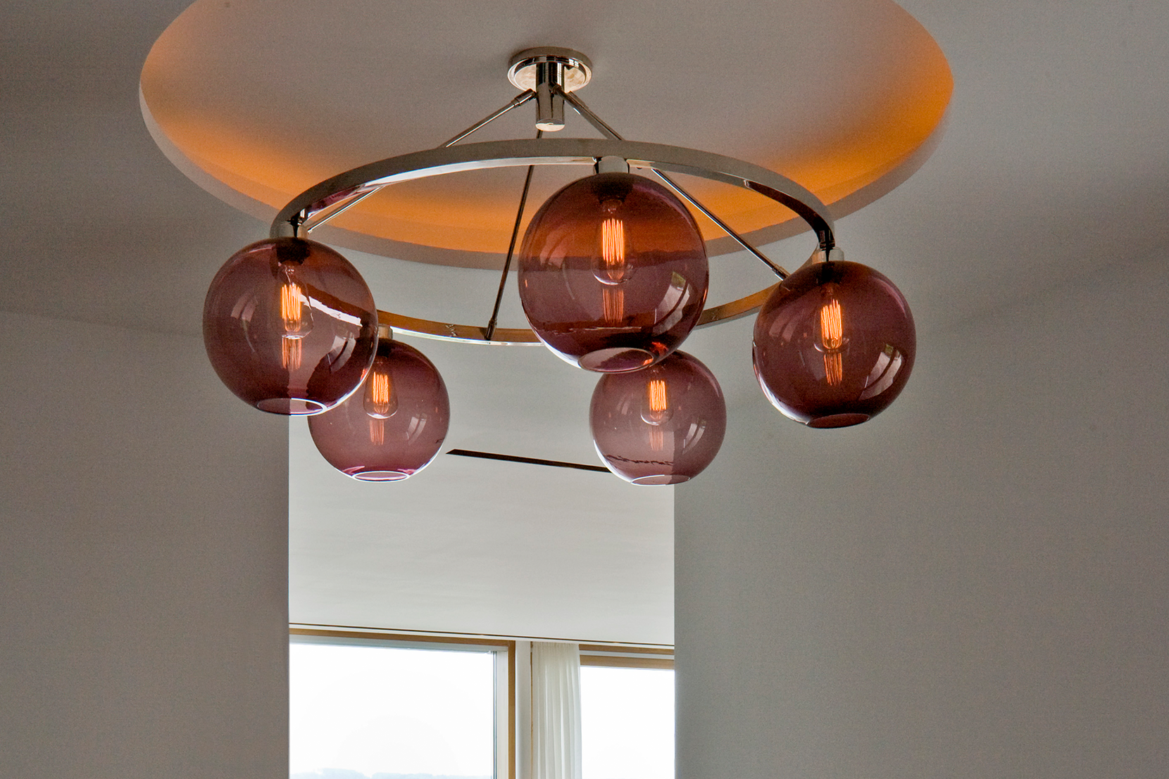 Modern Glass Entry Way Lighting - Plum Solitaire Chandelier