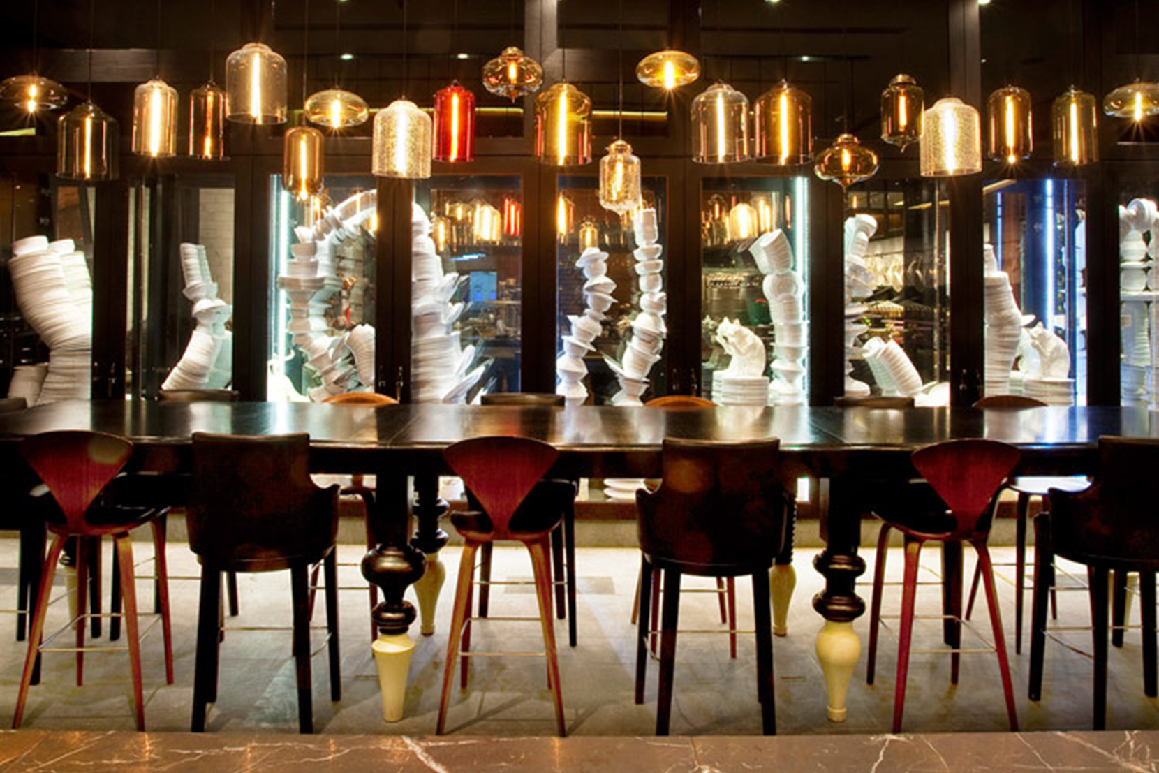 Modern Glass Restaurant Lighting - Mixed Glass Pendant Lights