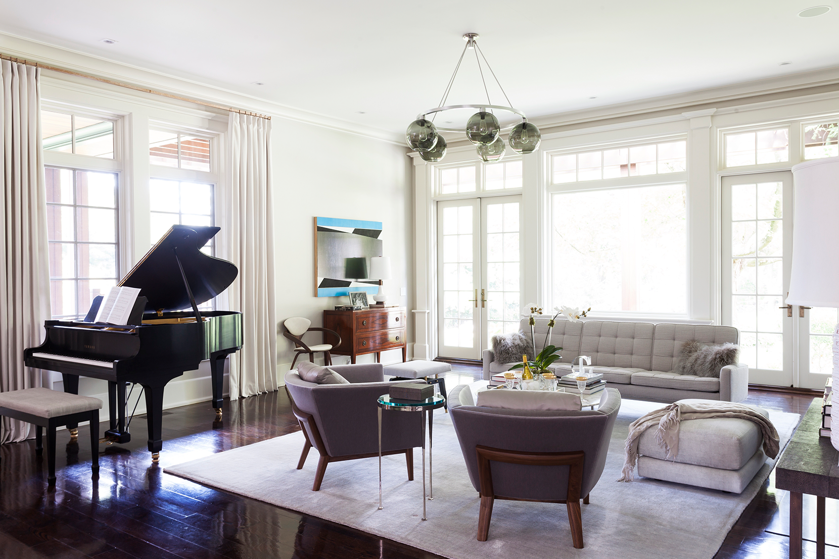 Modern Glass Living Room Lighting - Gray Solitaire Chandelier