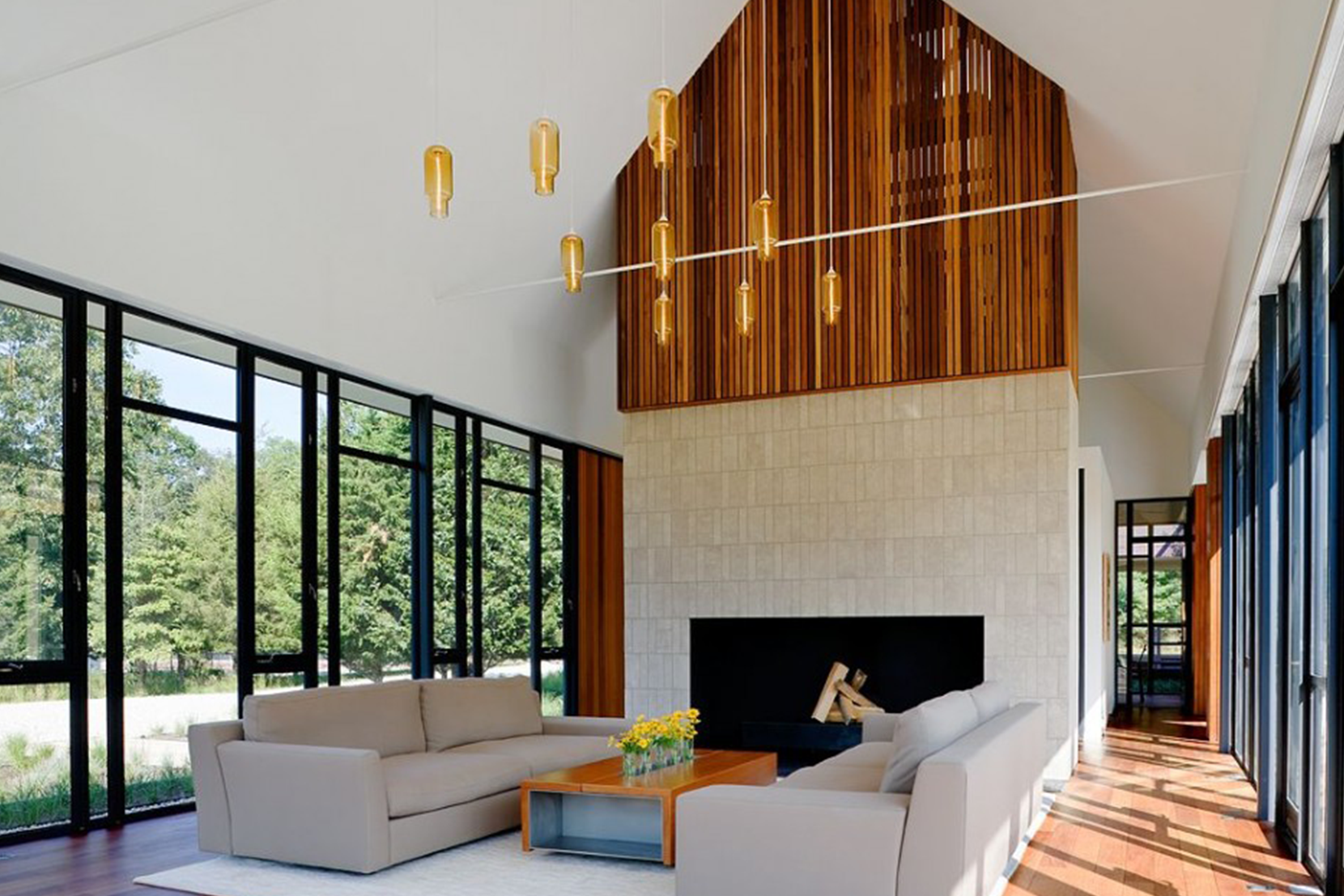 Modern Glass Living Room Lighting - Amber Pharos Pendant Lights