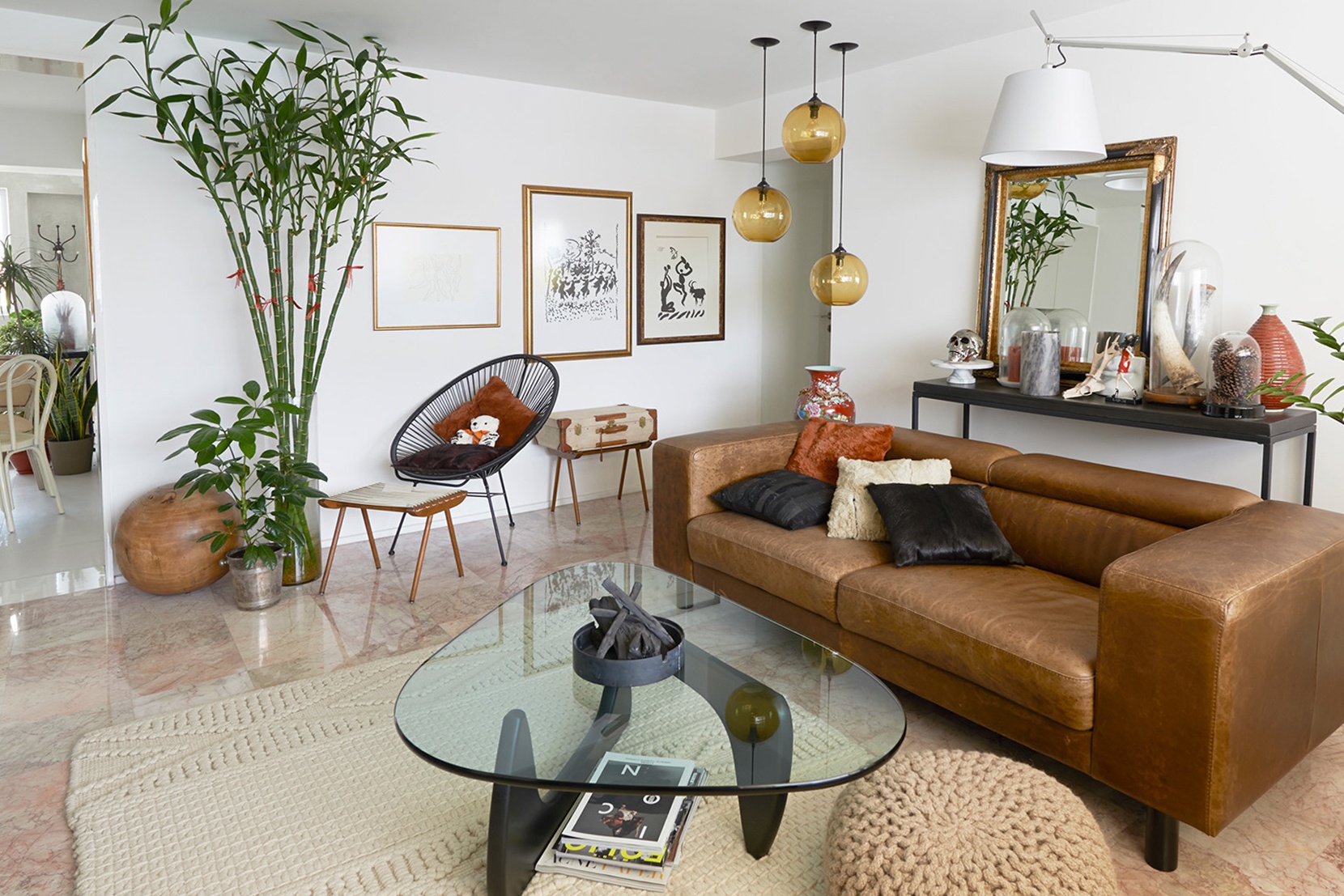 Modern Glass Living Room Lighting - Amber Solitaire Pendant Lights