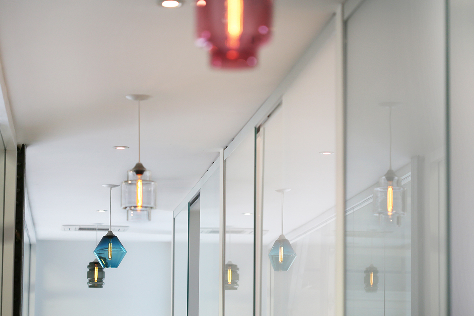 Modern Glass Office Lighting - Colored Crystalline Pendant Lights