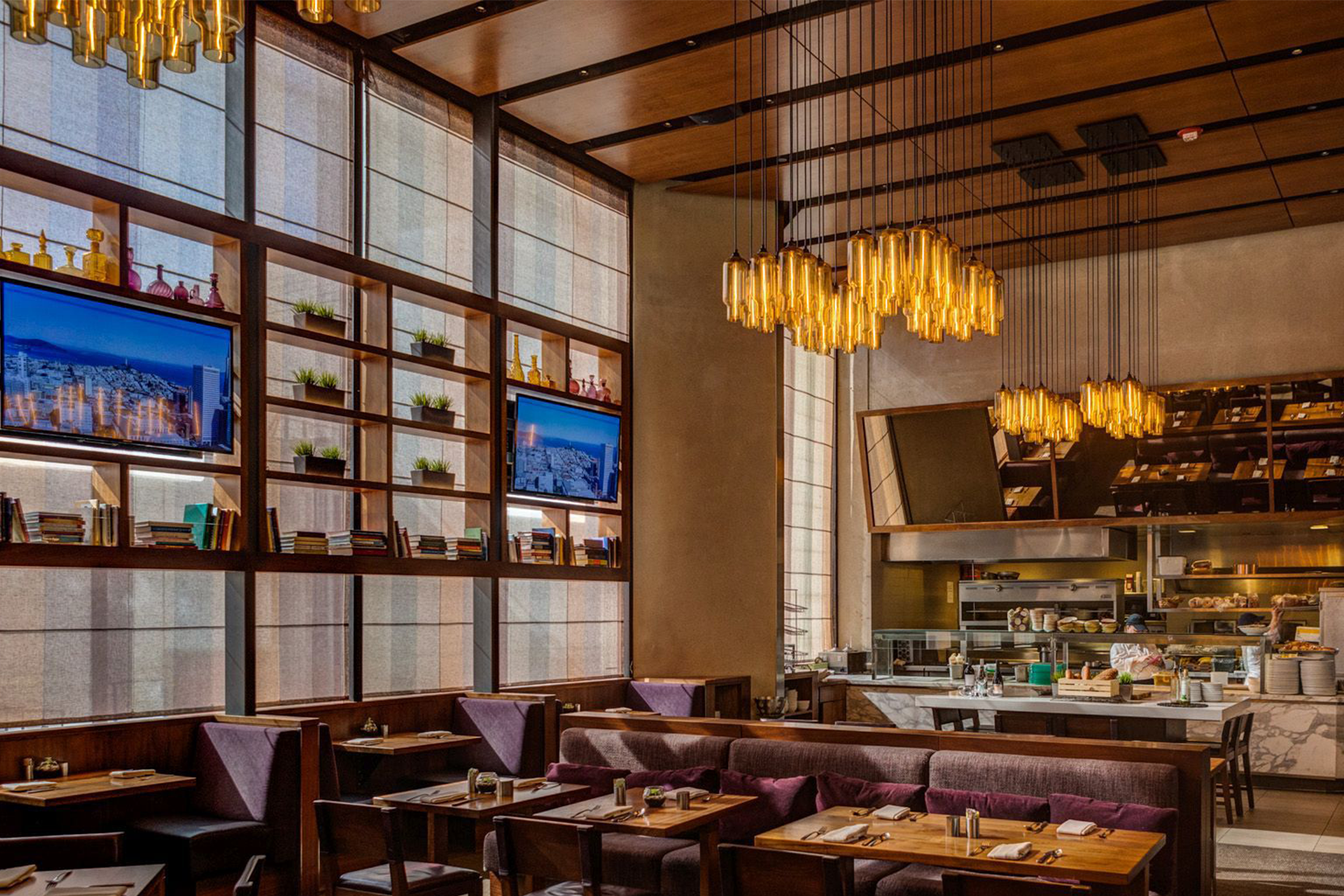 Modern Glass Restaurant Lighting - Packs of Amber PharosPendant Lights